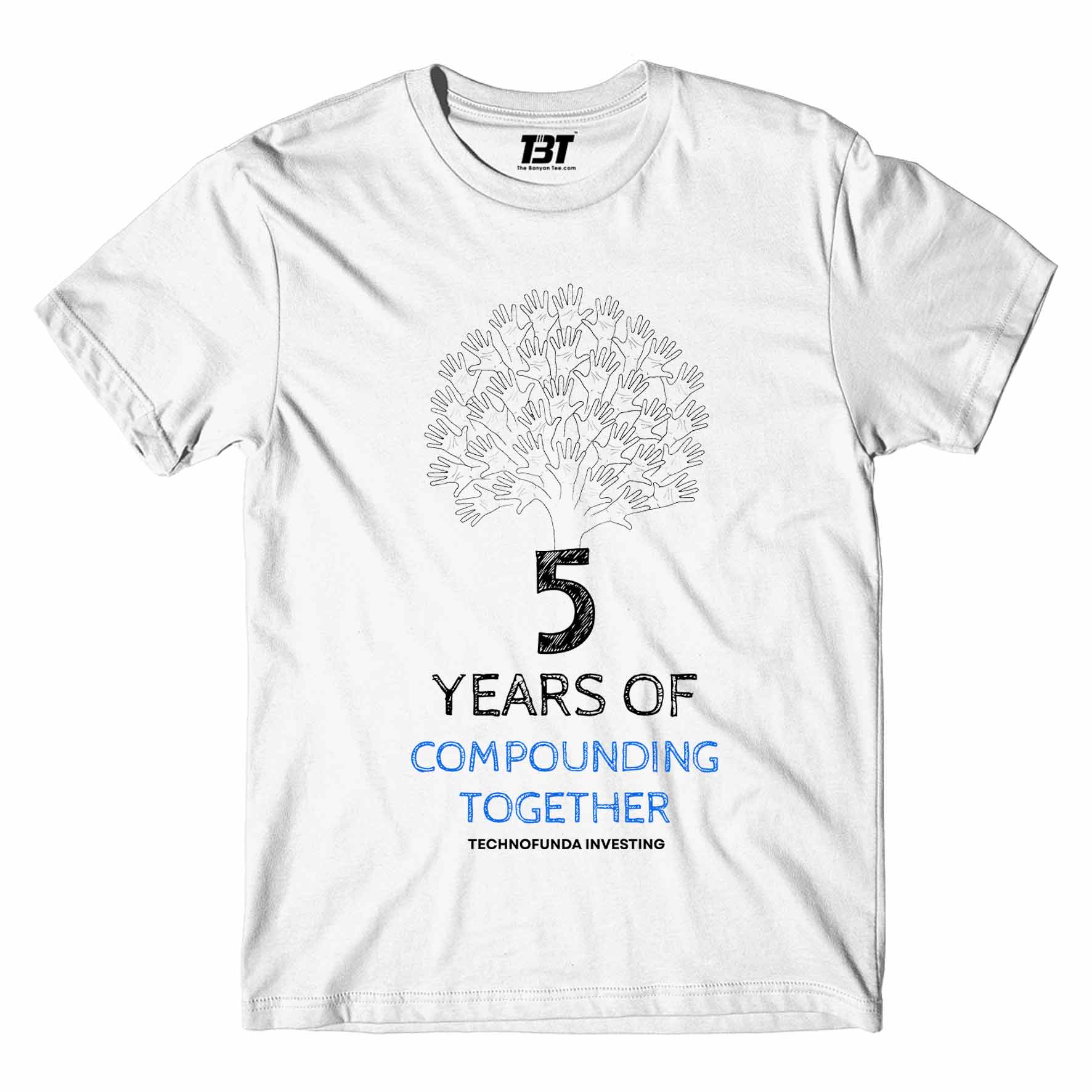 technofunda compounding together since 5 years t-shirt printed graphic stylish buy online india TechnoFunda Shop tbt men women girls boys unisex white