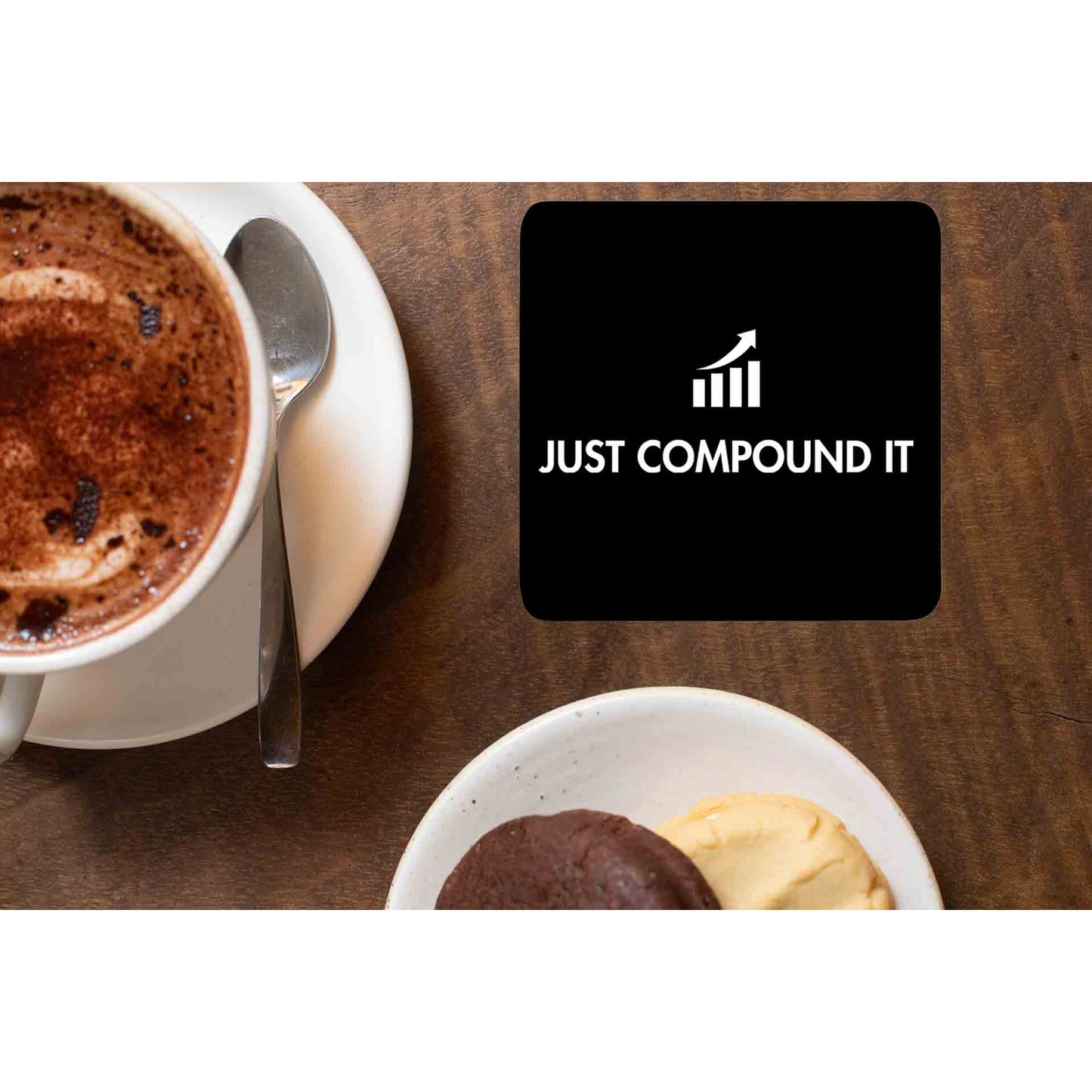 technofunda investing just compound it coasters wooden table cups indian finance stock equity compounding graphic stylish buy online india vivek mashrani tbt men women girls boys unisex