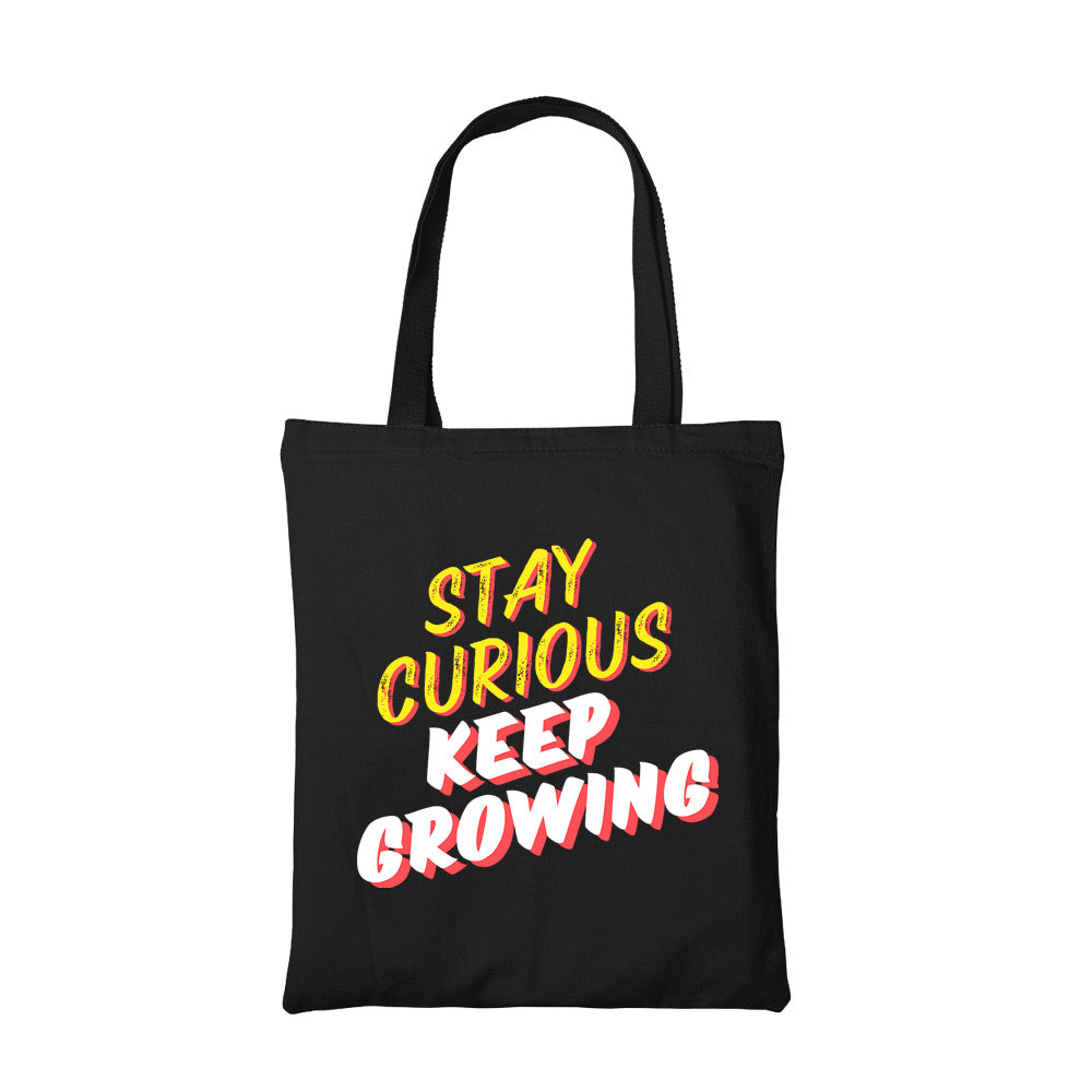 technofunda stay curious keep growing tote bag cotton printed printed graphic stylish buy online india TechnoFunda Shop tbt men women girls boys unisex