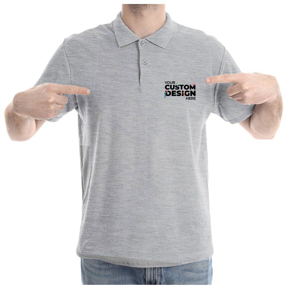 Gray Custom Customizable Your Image Logo Polo Collar T-shirt Online India Cotton Premium
