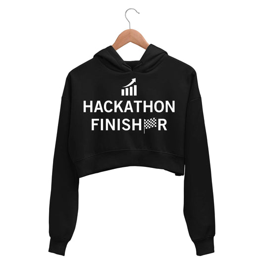 technofunda investing hackathon finisher crop hoodie hooded sweatshirt upper winterwear finance stock equity compounding graphic stylish buy online india vivek mashrani tbt men women girls boys unisex black