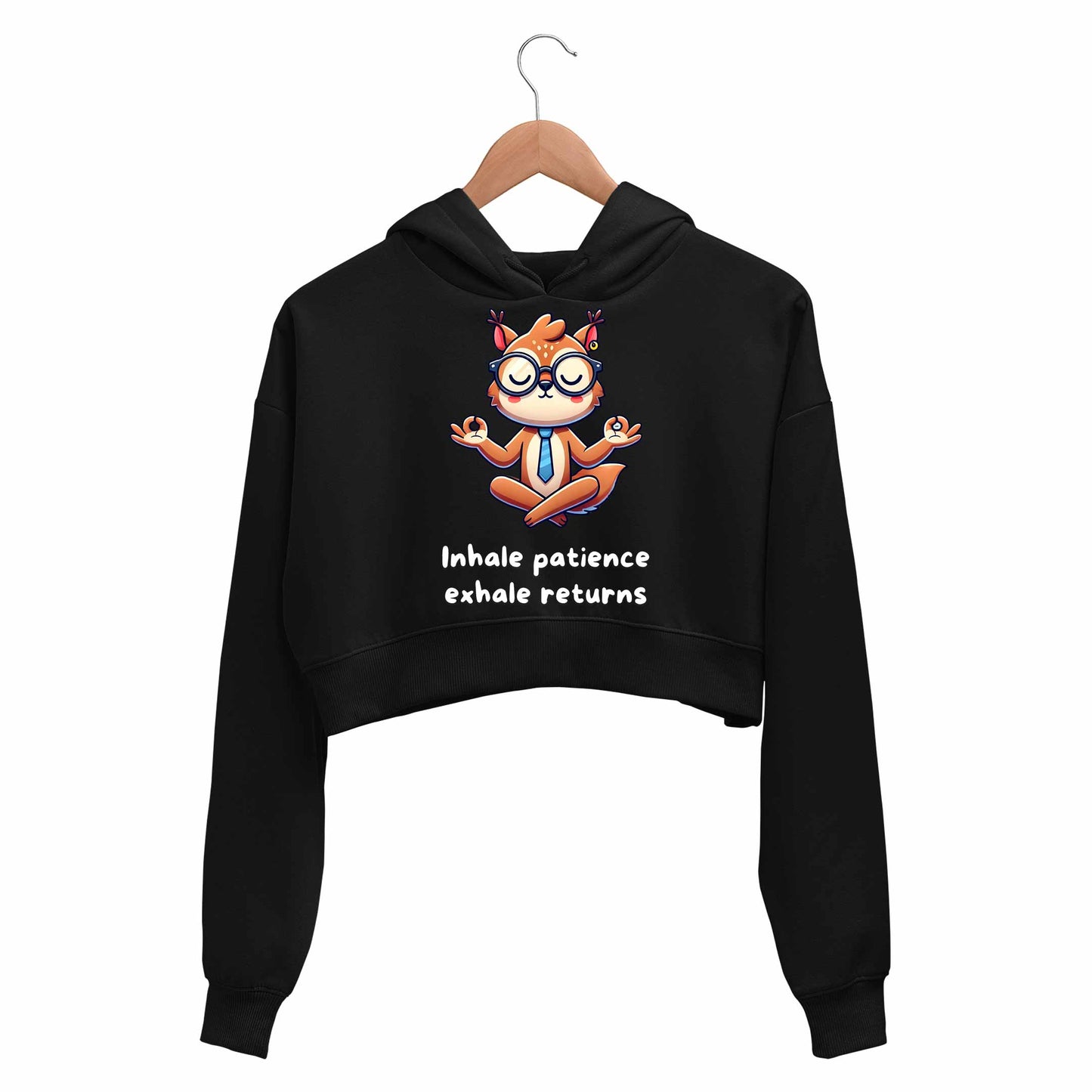 technofunda investing inhale patience exhale returns crop hoodie hooded sweatshirt upper winterwear finance stock equity compounding graphic stylish buy online india vivek mashrani tbt men women girls boys unisex black