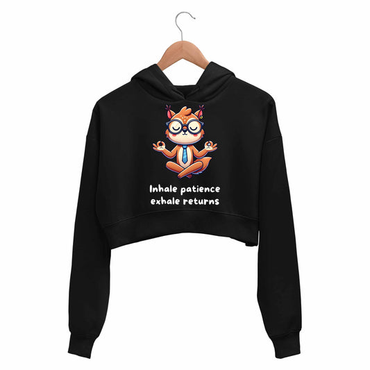 technofunda investing inhale patience exhale returns crop hoodie hooded sweatshirt upper winterwear finance stock equity compounding graphic stylish buy online india vivek mashrani tbt men women girls boys unisex black