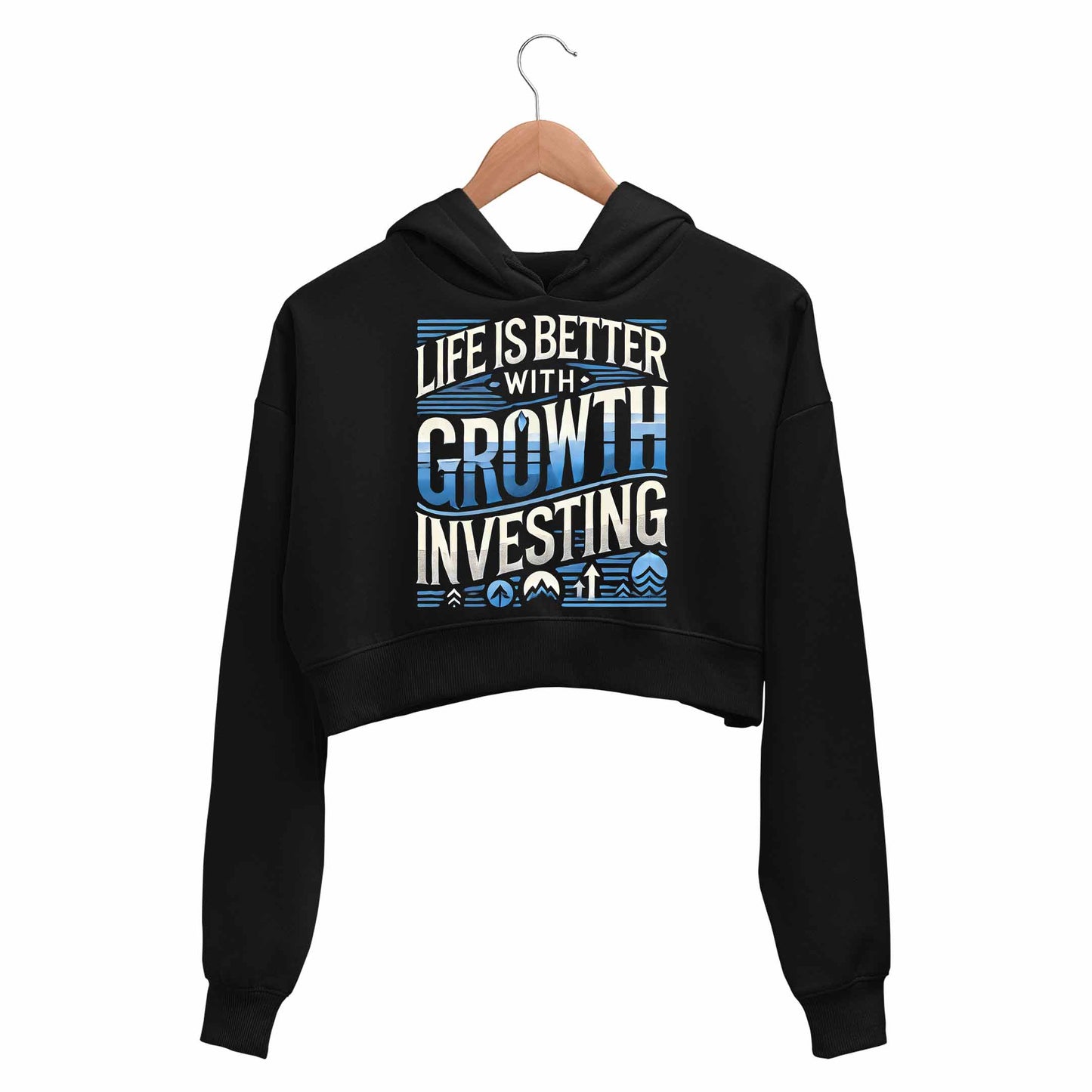 technofunda investing life is better with growth investing crop hoodie hooded sweatshirt upper winterwear finance stock equity compounding graphic stylish buy online india vivek mashrani tbt men women girls boys unisex black