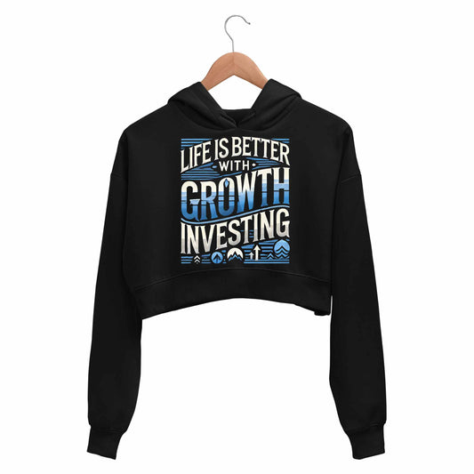 technofunda investing life is better with growth investing crop hoodie hooded sweatshirt upper winterwear finance stock equity compounding graphic stylish buy online india vivek mashrani tbt men women girls boys unisex black