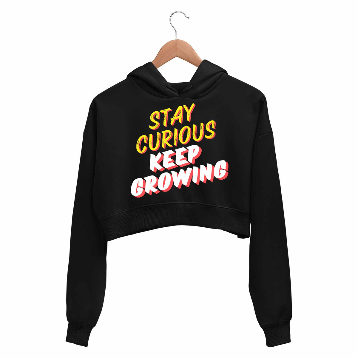 technofunda stay curious keep growing crop hoodie hooded sweatshirt upper winterwear printed graphic stylish buy online india TechnoFunda Shop tbt men women girls boys unisex black