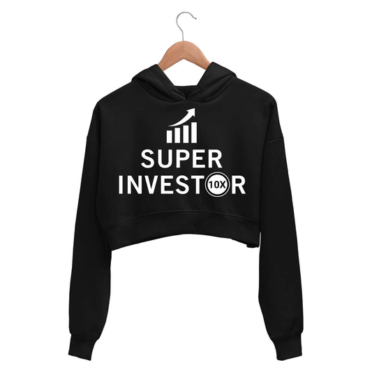 technofunda investing super investor crop hoodie hooded sweatshirt upper winterwear finance stock equity compounding graphic stylish buy online india vivek mashrani tbt men women girls boys unisex black