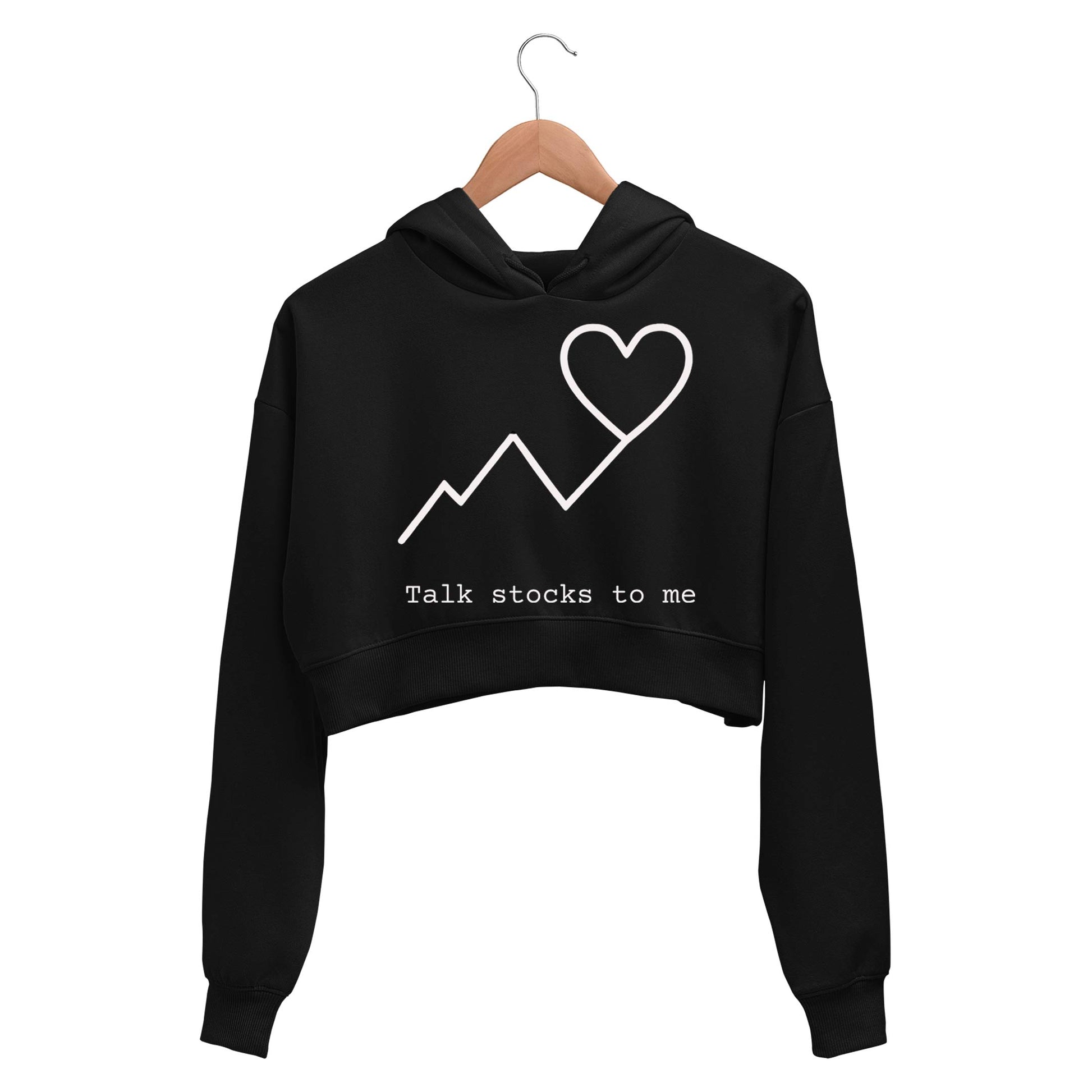 technofunda talk stock to me crop hoodie hooded sweatshirt upper winterwear printed graphic stylish buy online india TechnoFunda Shop tbt men women girls boys unisex black