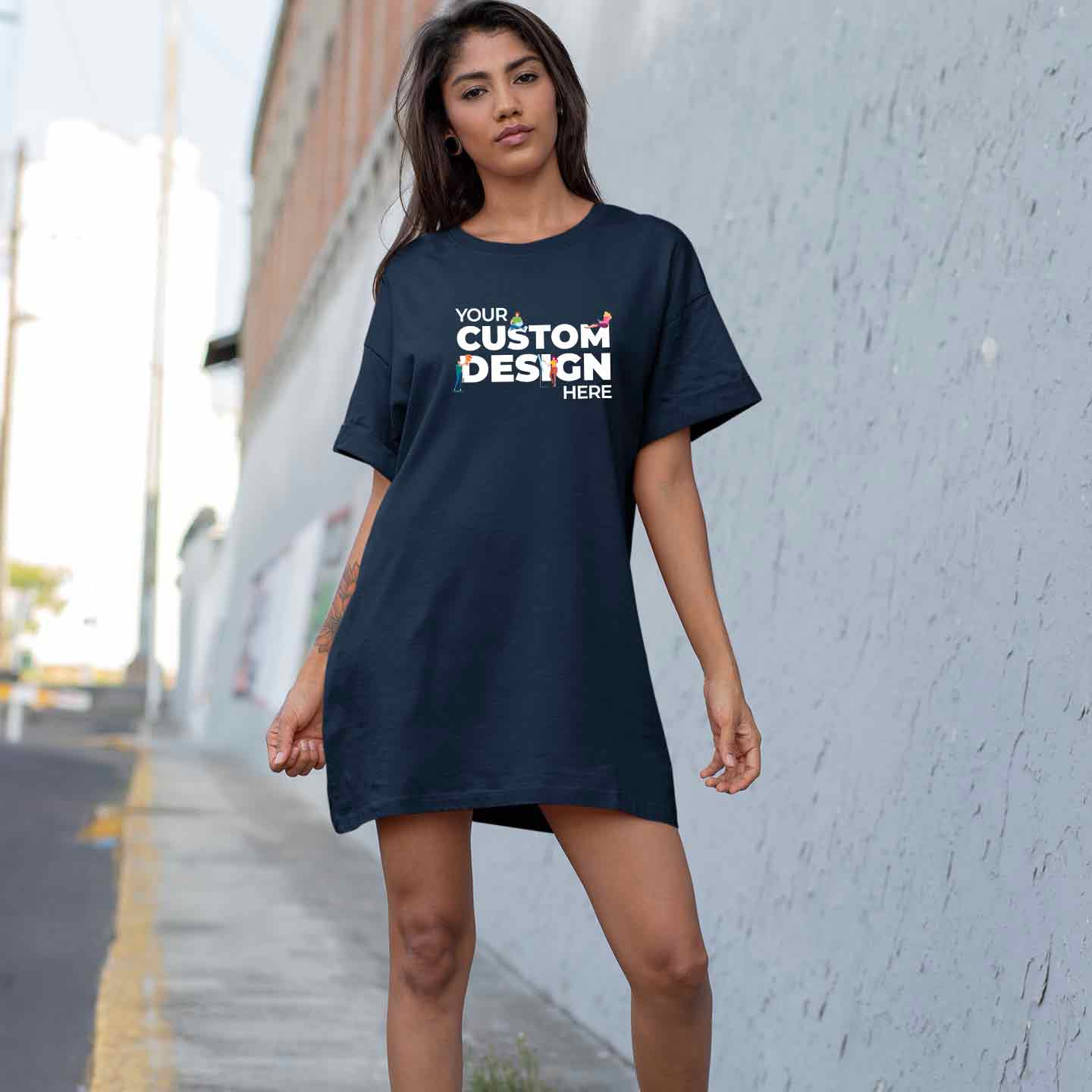 Navy Blue T-shirt Dress by TechnoFunda Custom