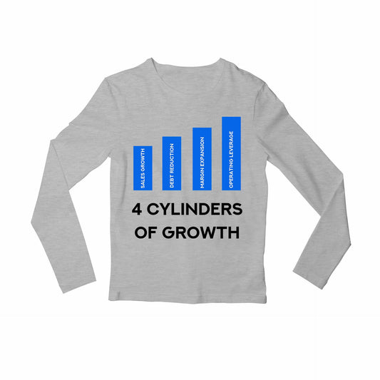 technofunda investing 4 cylinders of growth full sleeves long sleeves finance stock equity compounding graphic stylish buy online india vivek mashrani tbt men women girls boys unisex gray