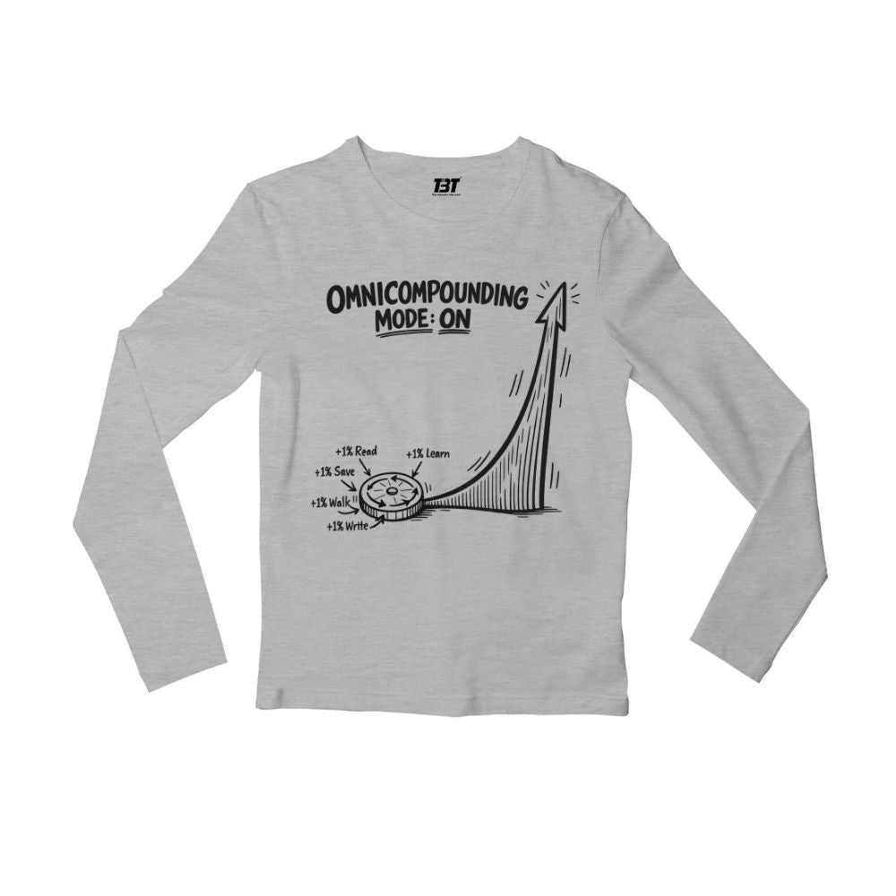 technofunda investing omnicompounding mode on: 1% better full sleeves long sleeves finance stock equity compounding graphic stylish buy online india vivek mashrani tbt men women girls boys unisex black