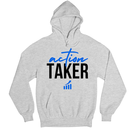 technofunda investing action taker hoodie hooded sweatshirt winterwear finance stock equity compounding graphic stylish buy online india vivek mashrani tbt men women girls boys unisex baby blue