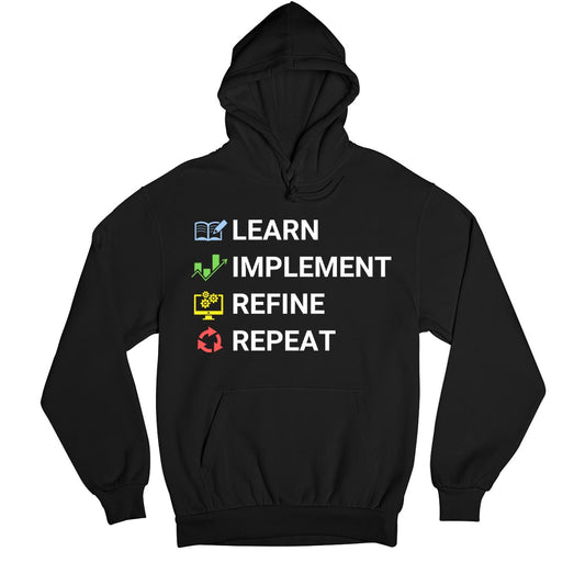 technofunda investing learn implement refine repeat hoodie hooded sweatshirt winterwear finance stock equity compounding graphic stylish buy online india vivek mashrani tbt men women girls boys unisex black