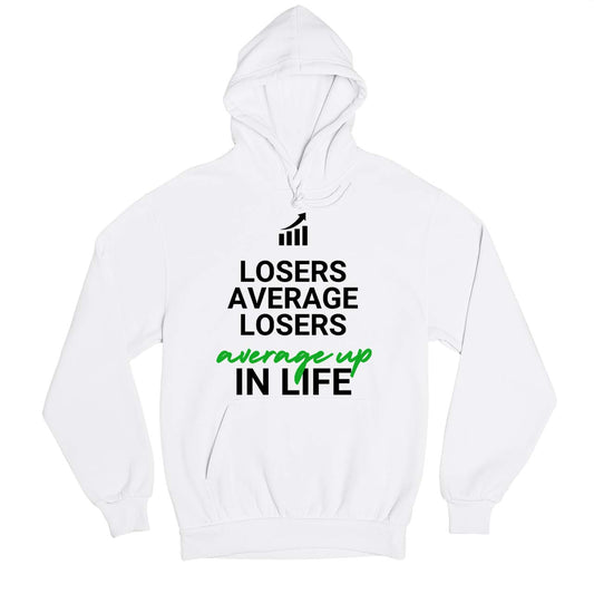 technofunda investing losers average losers hoodie hooded sweatshirt winterwear finance stock equity compounding graphic stylish buy online india vivek mashrani tbt men women girls boys unisex white