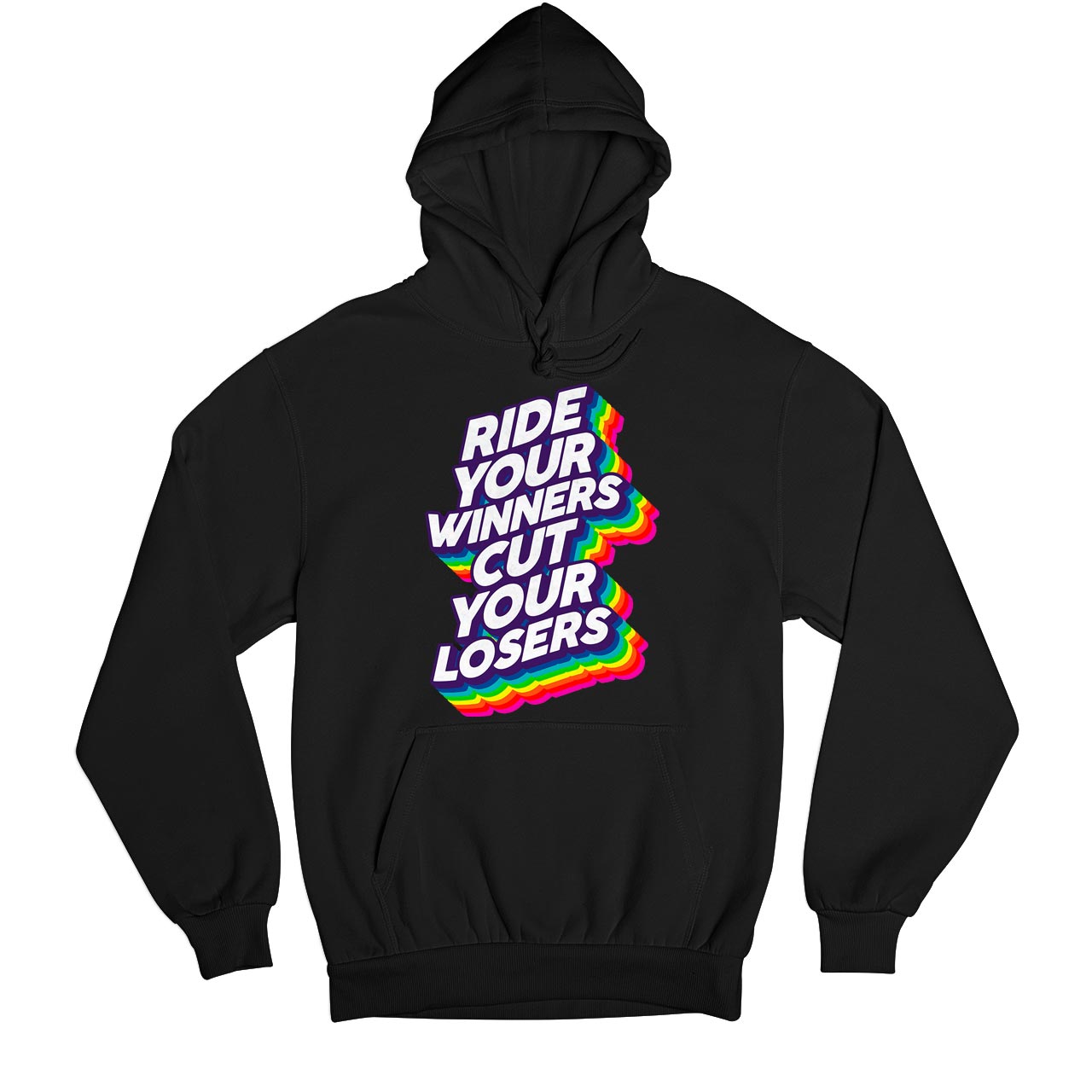 technofunda investing ride your winners cut your losers hoodie hooded sweatshirt winterwear finance stock equity compounding graphic stylish buy online india vivek mashrani tbt men women girls boys unisex black