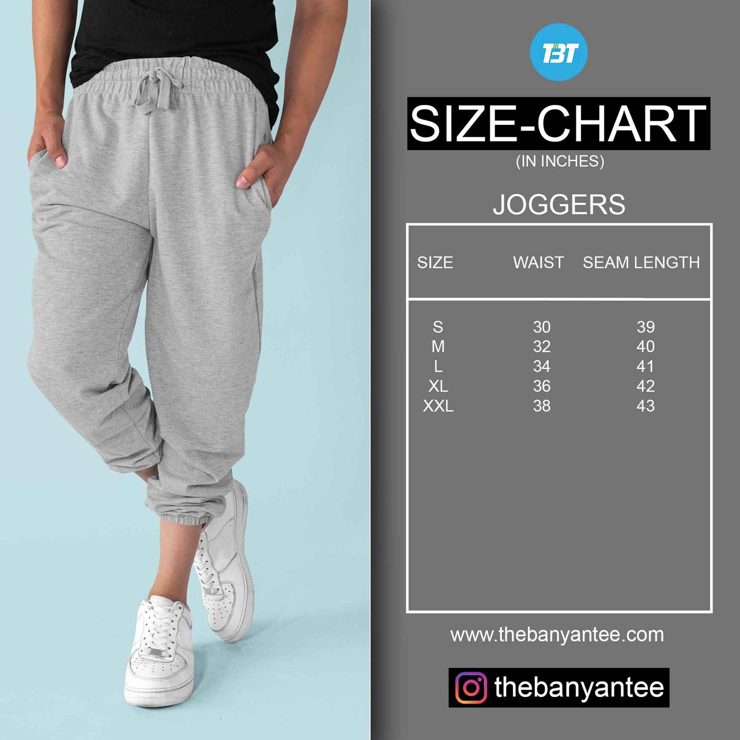 joggers size chart TechnoFunda