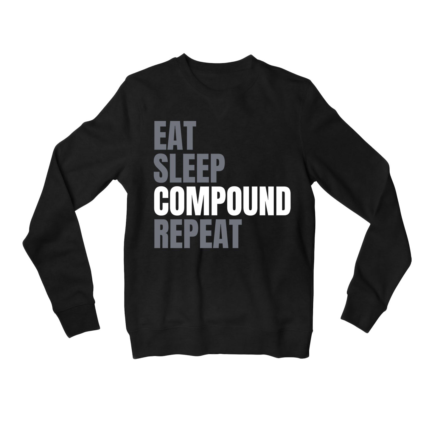 technofunda investing eat sleep compound repeat sweatshirt upper winterwear finance stock equity compounding graphic stylish buy online india vivek mashrani tbt men women girls boys unisex black