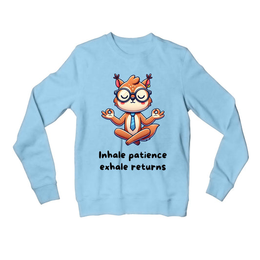 technofunda investing inhale patience exhale returns sweatshirt upper winterwear finance stock equity compounding graphic stylish buy online india vivek mashrani tbt men women girls boys unisex baby blue