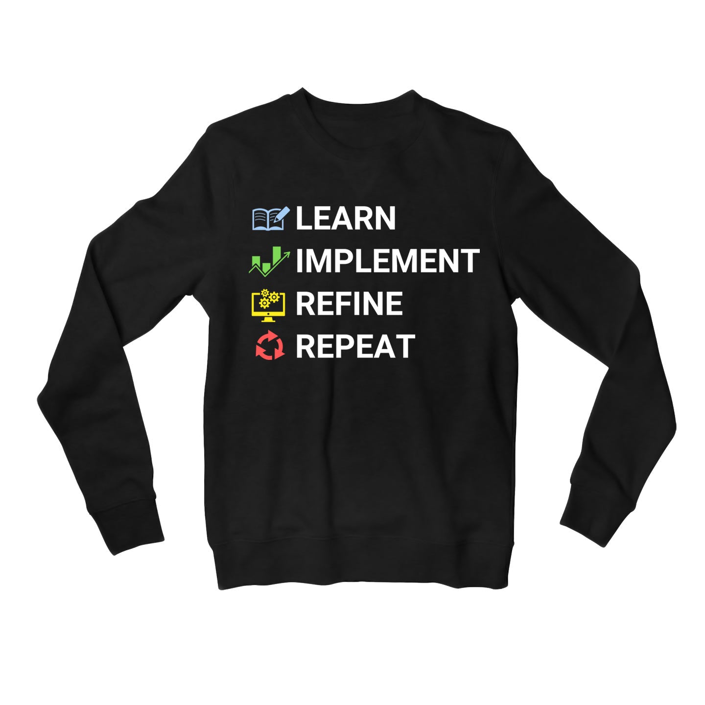 technofunda investing learn implement refine repeat sweatshirt upper winterwear finance stock equity compounding graphic stylish buy online india vivek mashrani tbt men women girls boys unisex black