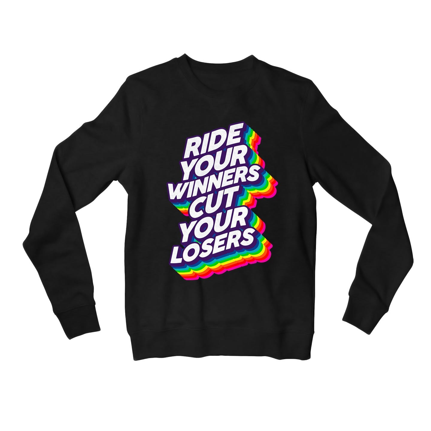 technofunda investing ride your winners cut your losers sweatshirt upper winterwear finance stock equity compounding graphic stylish buy online india vivek mashrani tbt men women girls boys unisex black
