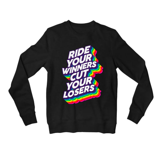 technofunda investing ride your winners cut your losers sweatshirt upper winterwear finance stock equity compounding graphic stylish buy online india vivek mashrani tbt men women girls boys unisex black