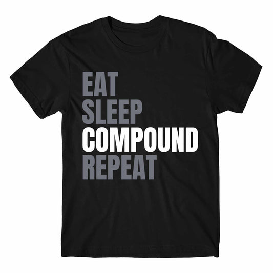 technofunda investing eat sleep compound repeat t-shirt finance stock equity compounding graphic stylish buy online india vivek mashrani tbt men women girls boys unisex black