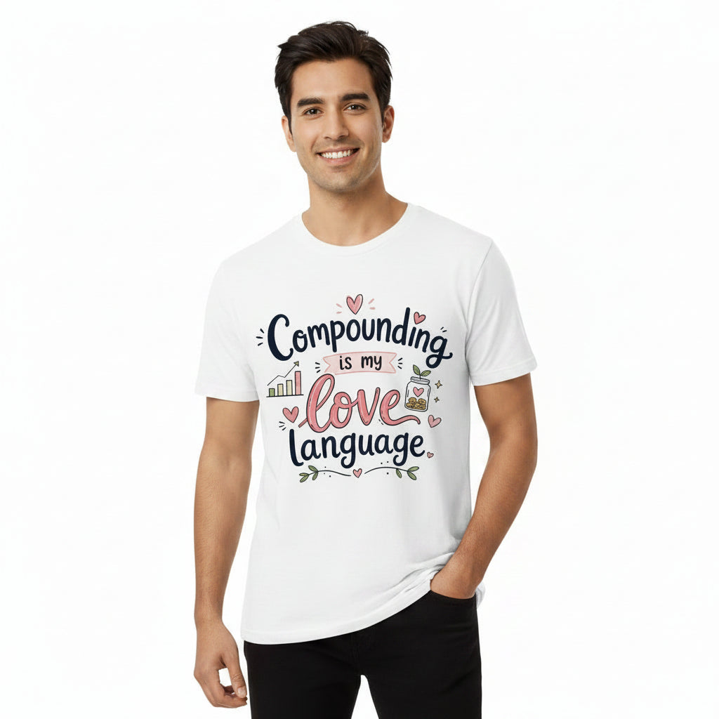 technofunda investing compounding is my love language t-shirt finance stock equity compounding graphic stylish buy online india vivek mashrani tbt men women girls boys unisex beige