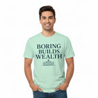 technofunda investing boring builds wealth t-shirt finance stock equity compounding graphic stylish buy online india vivek mashrani tbt men women girls boys unisex beige