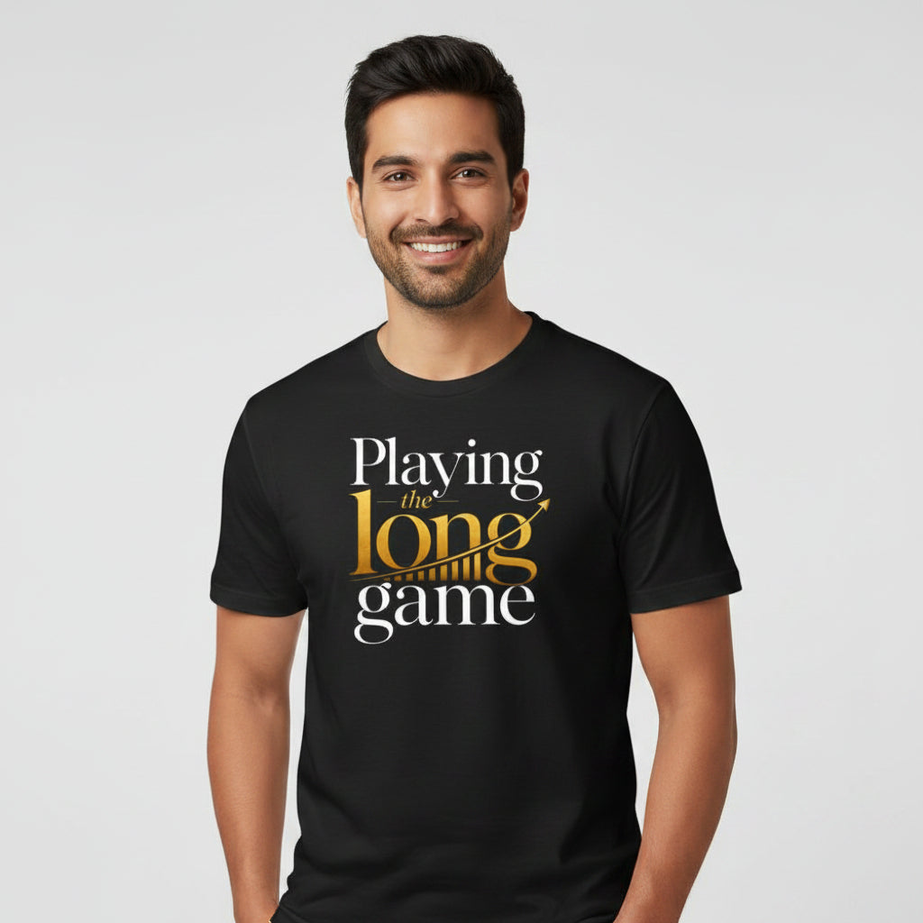technofunda investing playing the long game t-shirt finance stock equity compounding graphic stylish buy online india vivek mashrani tbt men women girls boys unisex beige