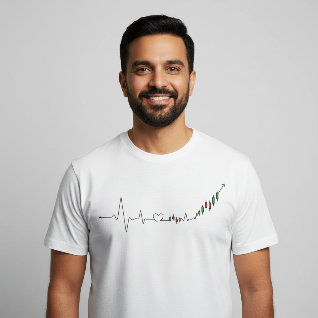 technofunda investing heartbeat of a investor t-shirt finance stock equity compounding graphic stylish buy online india vivek mashrani tbt men women girls boys unisex beige