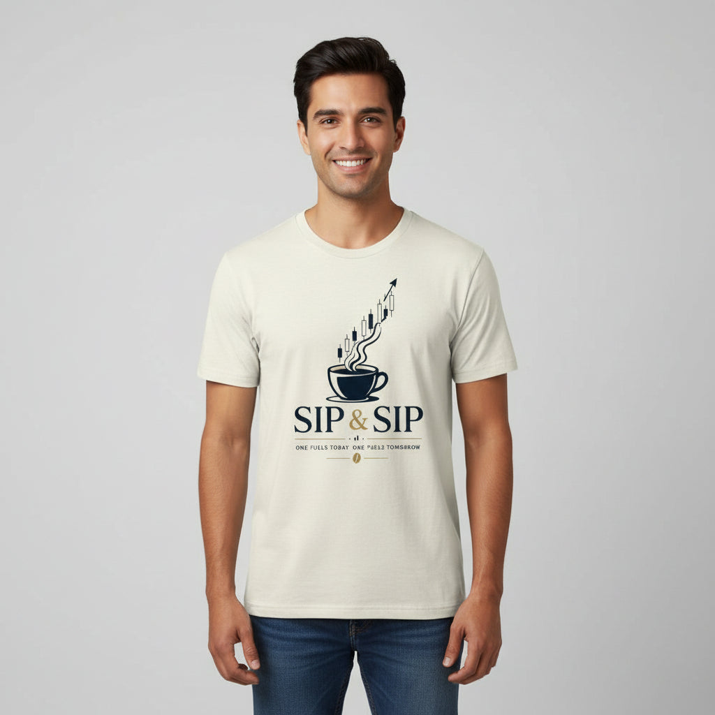 technofunda investing sip & sip t-shirt finance stock equity compounding graphic stylish buy online india vivek mashrani tbt men women girls boys unisex beige
