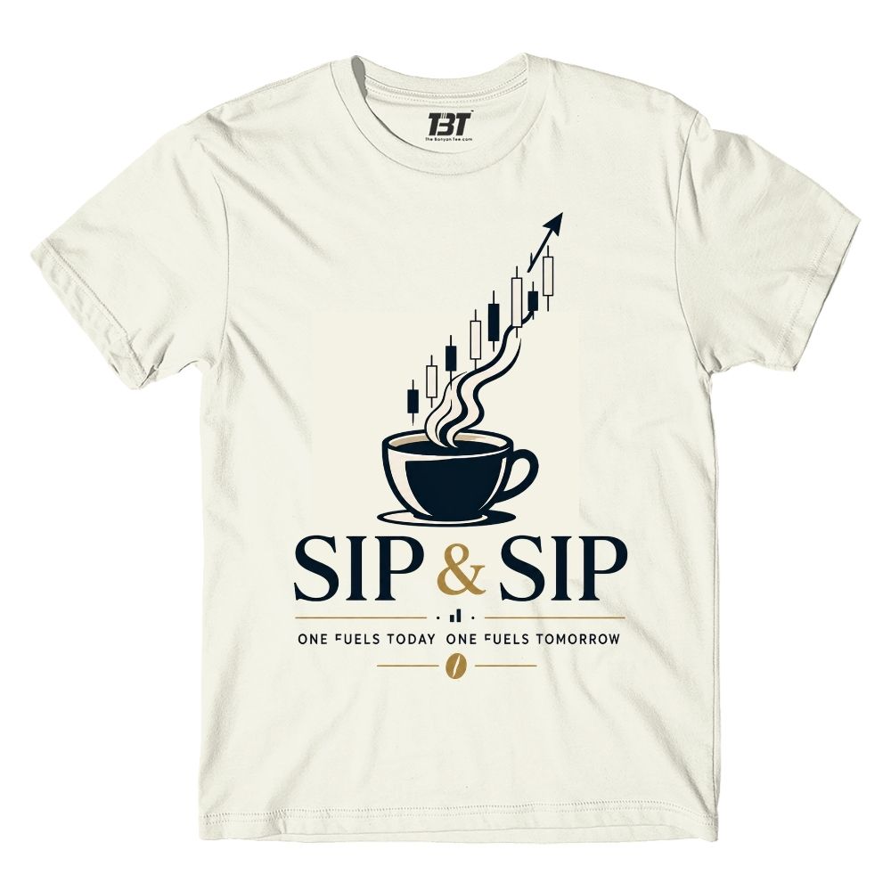 technofunda investing sip & sip t-shirt finance stock equity compounding graphic stylish buy online india vivek mashrani tbt men women girls boys unisex beige
