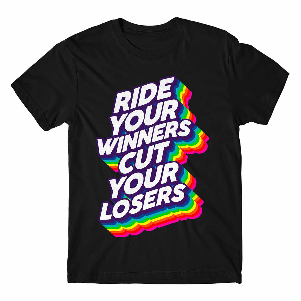 technofunda investing ride your winners cut your losers t-shirt finance stock equity compounding graphic stylish buy online india vivek mashrani tbt men women girls boys unisex black
