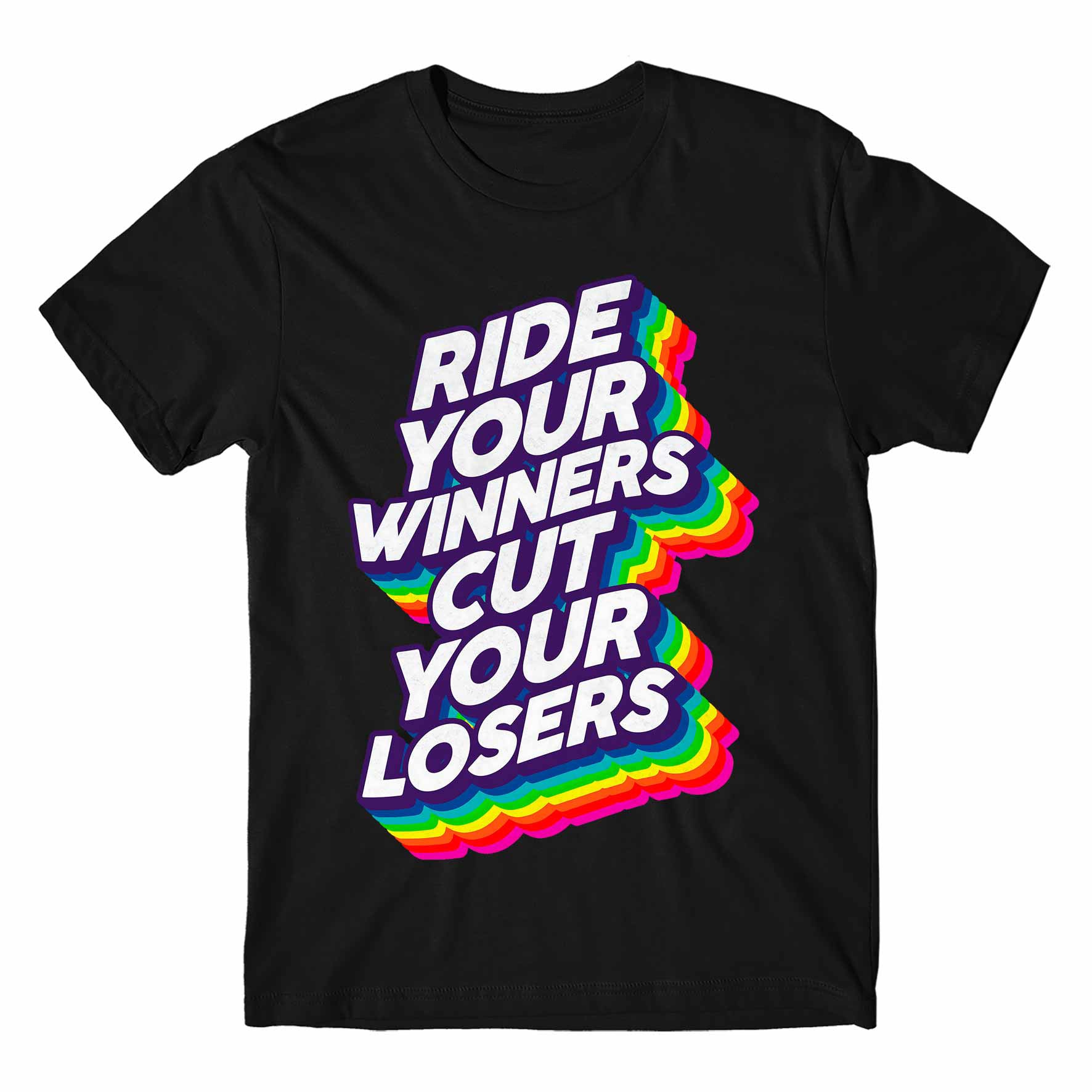 technofunda investing ride your winners cut your losers t-shirt finance stock equity compounding graphic stylish buy online india vivek mashrani tbt men women girls boys unisex black
