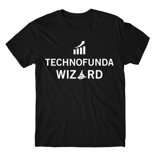 technofunda investing technofunda investing wizard t-shirt finance stock equity compounding graphic stylish buy online india vivek mashrani tbt men women girls boys unisex black