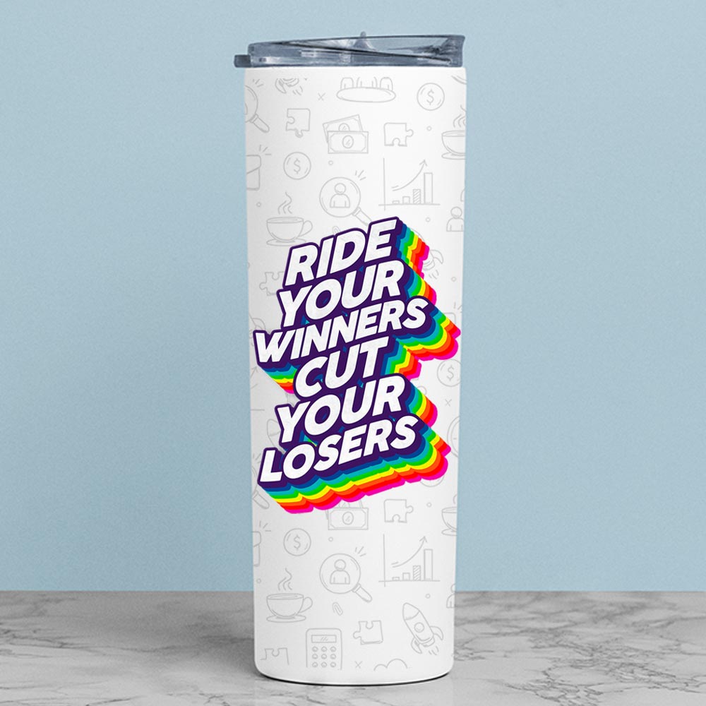 technofunda investing ride your winners cut your losers tumbler steel water bottle flask gym shaker finance stock equity compounding graphic stylish buy online india vivek mashrani tbt men women girls boys unisex