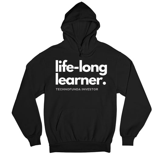 technofunda investing life long learner tf investor hoodie hooded sweatshirt winterwear finance stock equity compounding graphic stylish buy online india vivek mashrani tbt men women girls boys unisex black