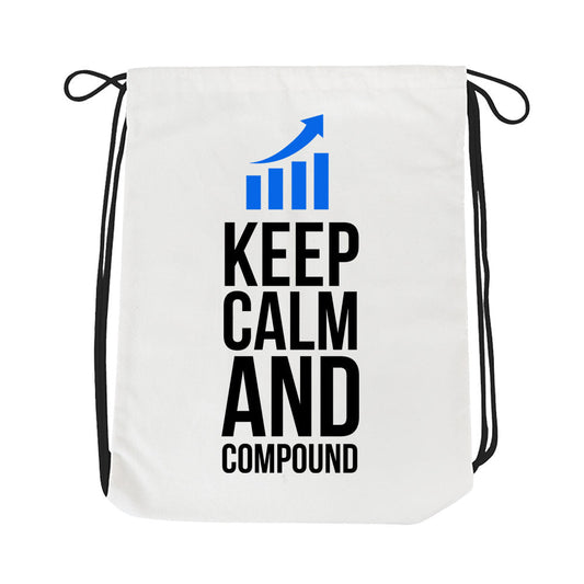 technofunda investing keep calm and compound now drawstring bag pin button finance stock equity compounding graphic stylish buy online india vivek mashrani tbt men women girls boys unisex