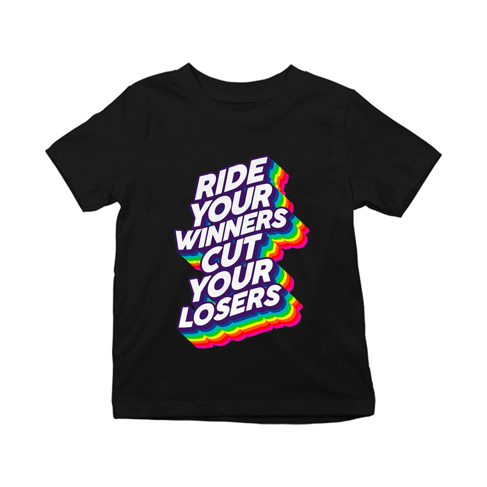 technofunda investing ride your winners cut your losers t-shirt finance stock equity compounding graphic stylish buy online india vivek mashrani tbt men kids girls boys unisex black