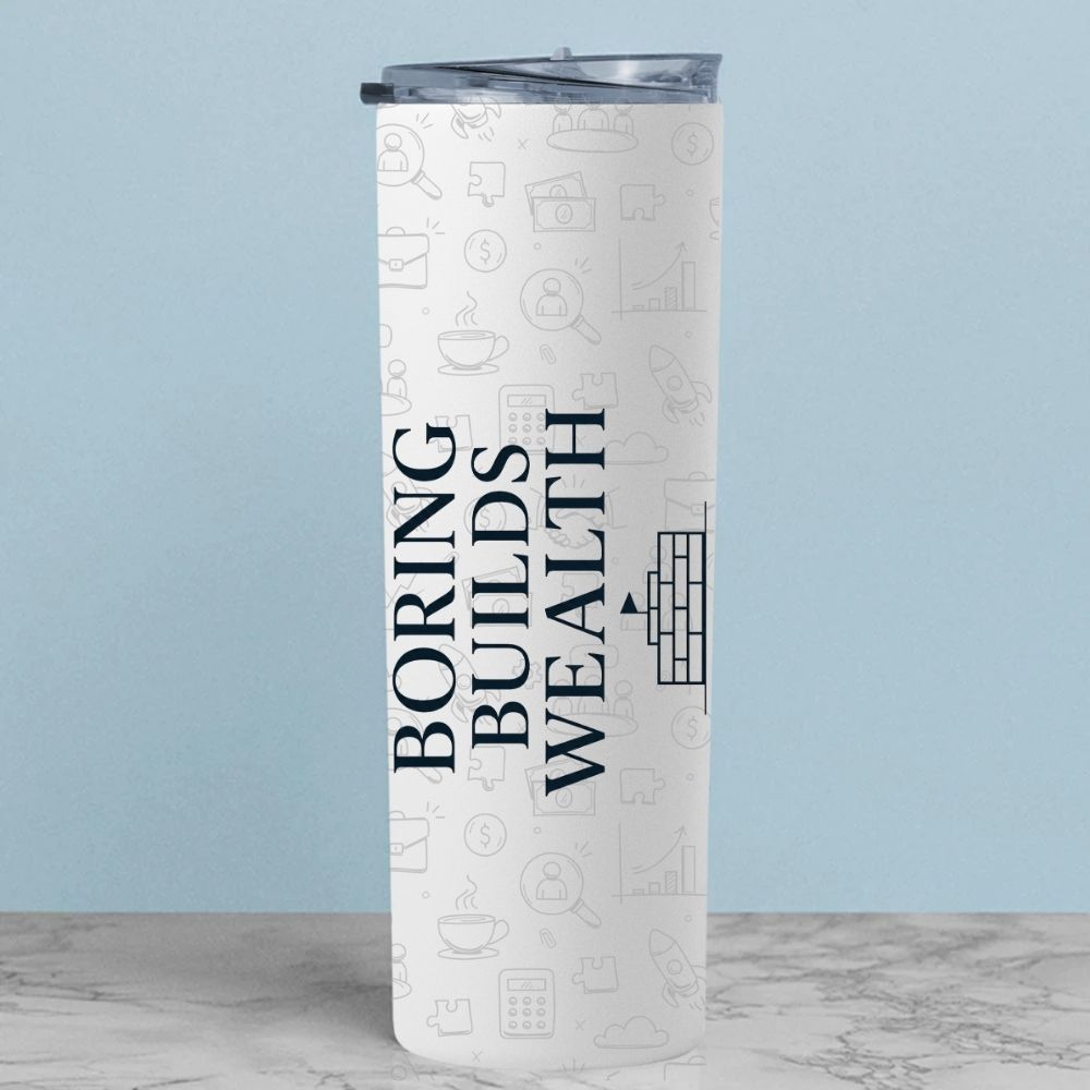technofunda investing boring builds wealth tumbler steel water bottle flask gym shaker finance stock equity compounding graphic stylish buy online india vivek mashrani tbt men women girls boys unisex