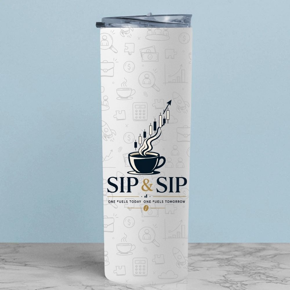 technofunda investing sip & sip tumbler steel water bottle flask gym shaker finance stock equity compounding graphic stylish buy online india vivek mashrani tbt men women girls boys unisex