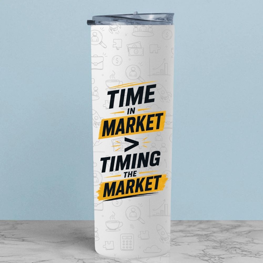technofunda investing time in market > timing the market tumbler steel water bottle flask gym shaker finance stock equity compounding graphic stylish buy online india vivek mashrani tbt men women girls boys unisex