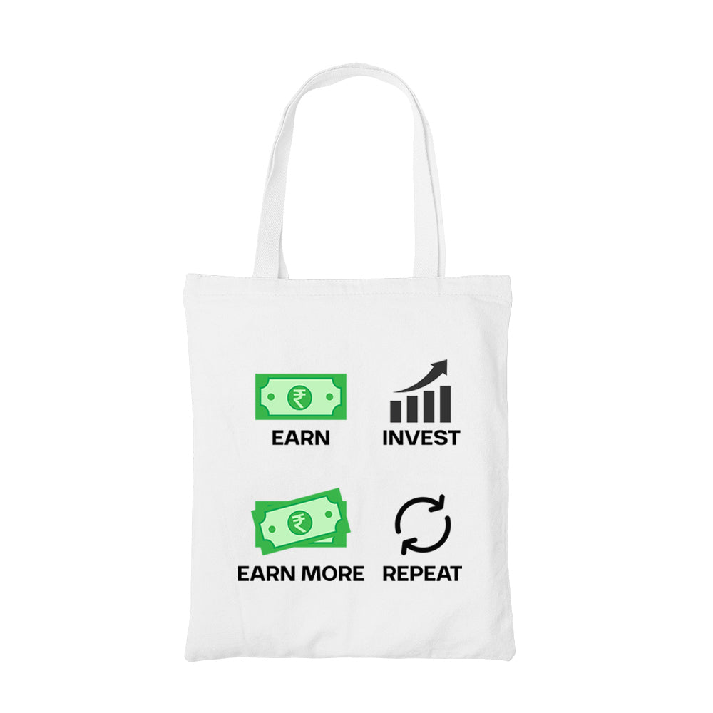 technofunda earn invest repeat tote bag cotton printed printed graphic stylish buy online india TechnoFunda Shop tbt men women girls boys unisex