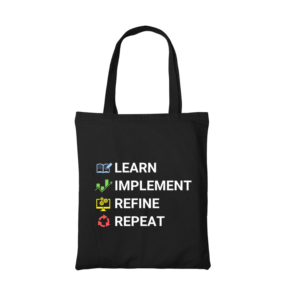 technofunda investing learn implement refine repeat tote bag cotton finance stock equity compounding finance stock equity compounding graphic stylish buy online india vivek mashrani tbt men women girls boys unisex