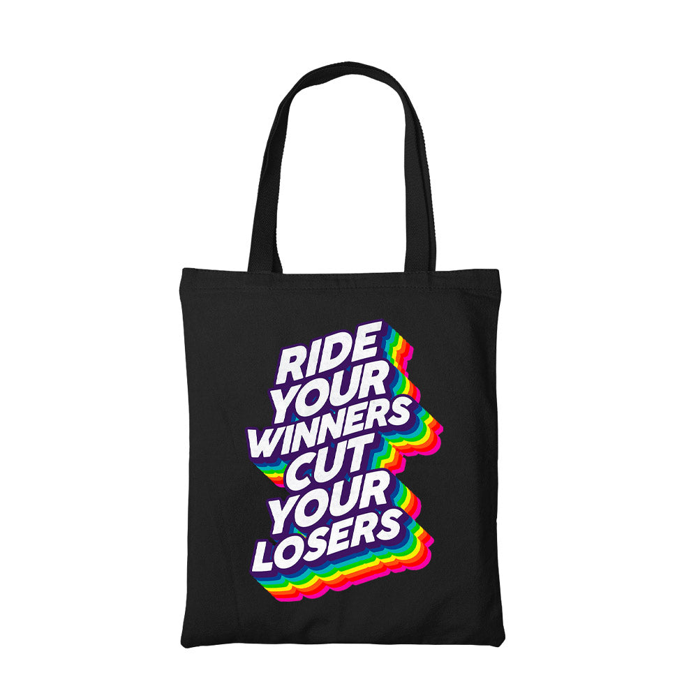 technofunda investing ride your winners cut your losers tote bag cotton finance stock equity compounding finance stock equity compounding graphic stylish buy online india vivek mashrani tbt men women girls boys unisex