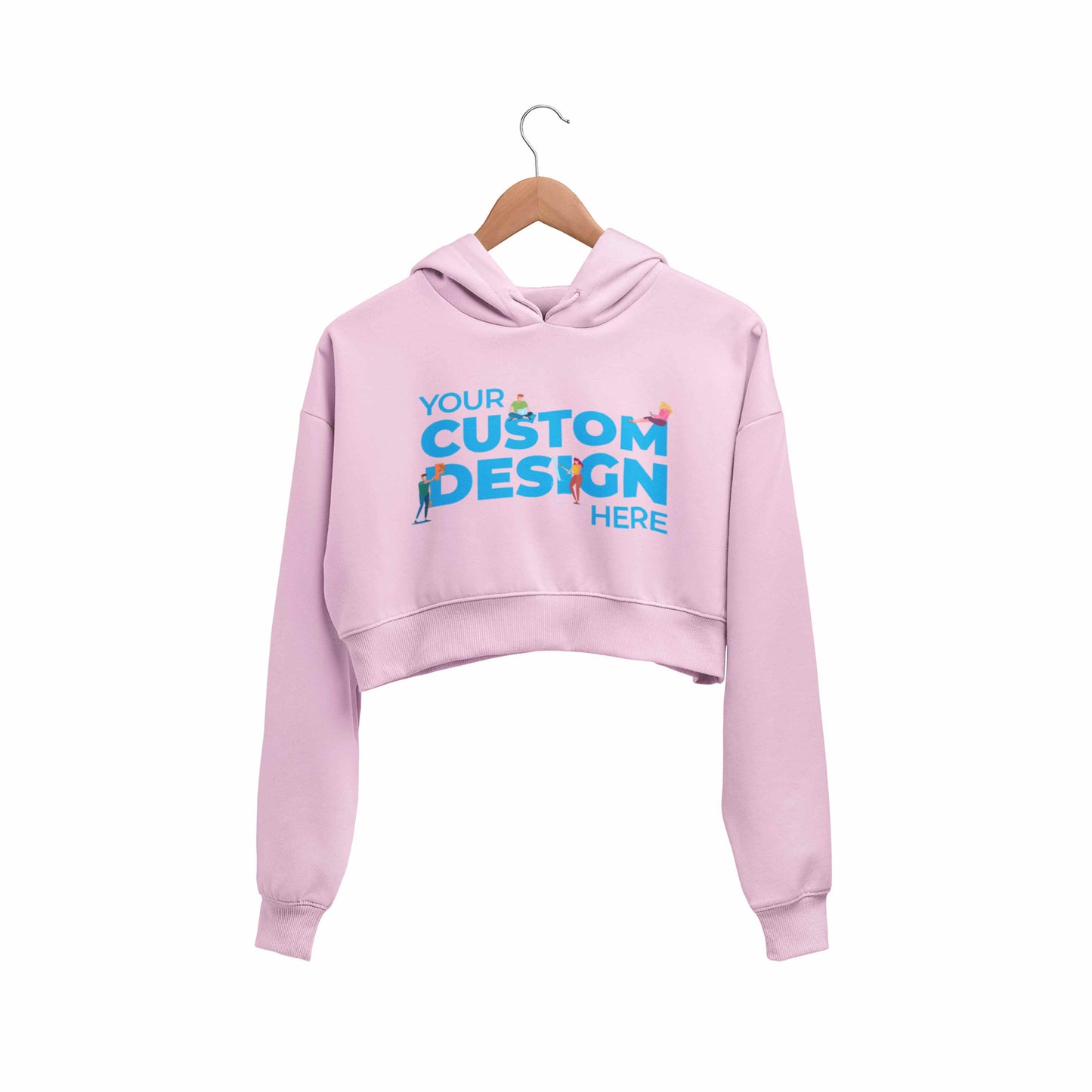 Custom Customizable Personalized Your Design Logo Crop Hoodie Crop Hooded Sweatshirt for Women TechnoFunda TBT baby pink