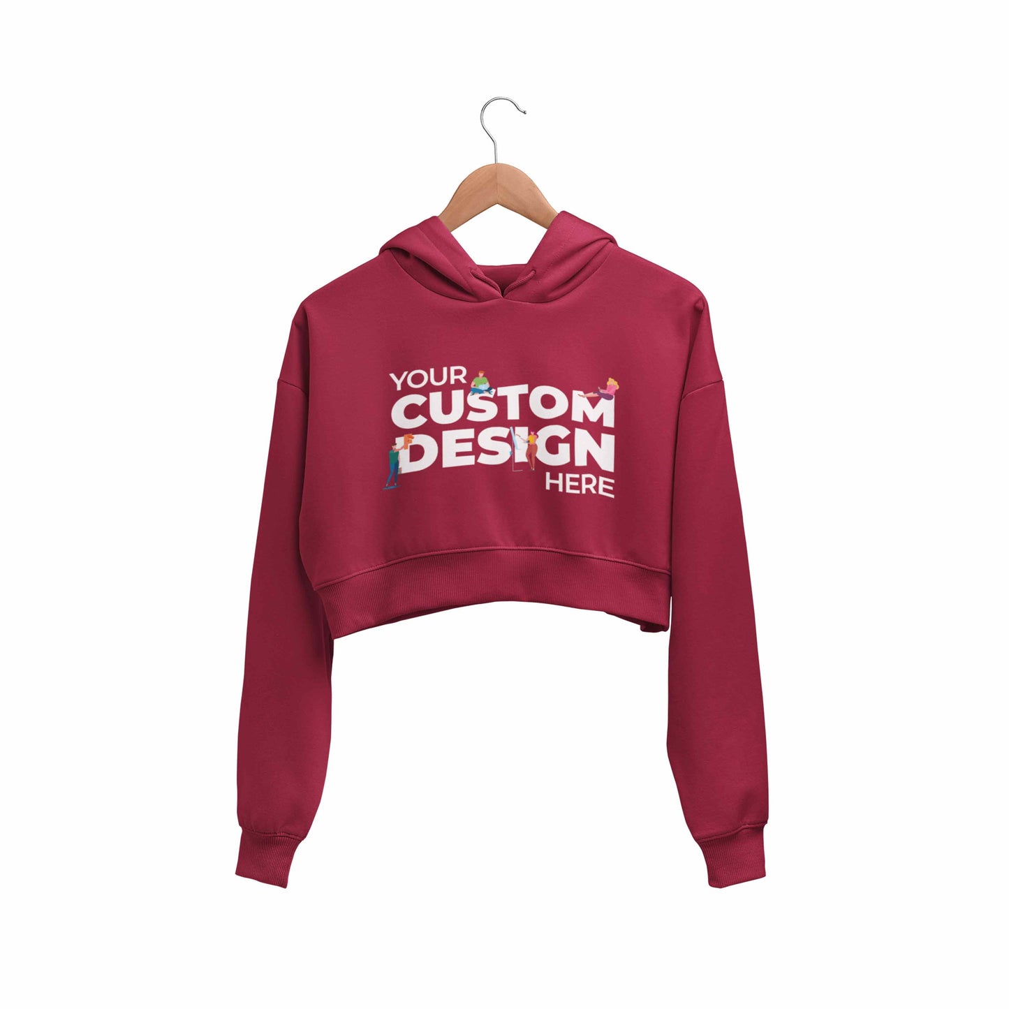 Custom Customizable Personalized Your Design Logo Crop Hoodie Crop Hooded Sweatshirt for Women TechnoFunda TBT maroon