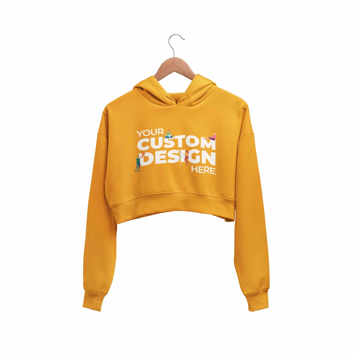 Custom Customizable Personalized Your Design Logo Crop Hoodie Crop Hooded Sweatshirt for Women TechnoFunda TBT mustard yellow